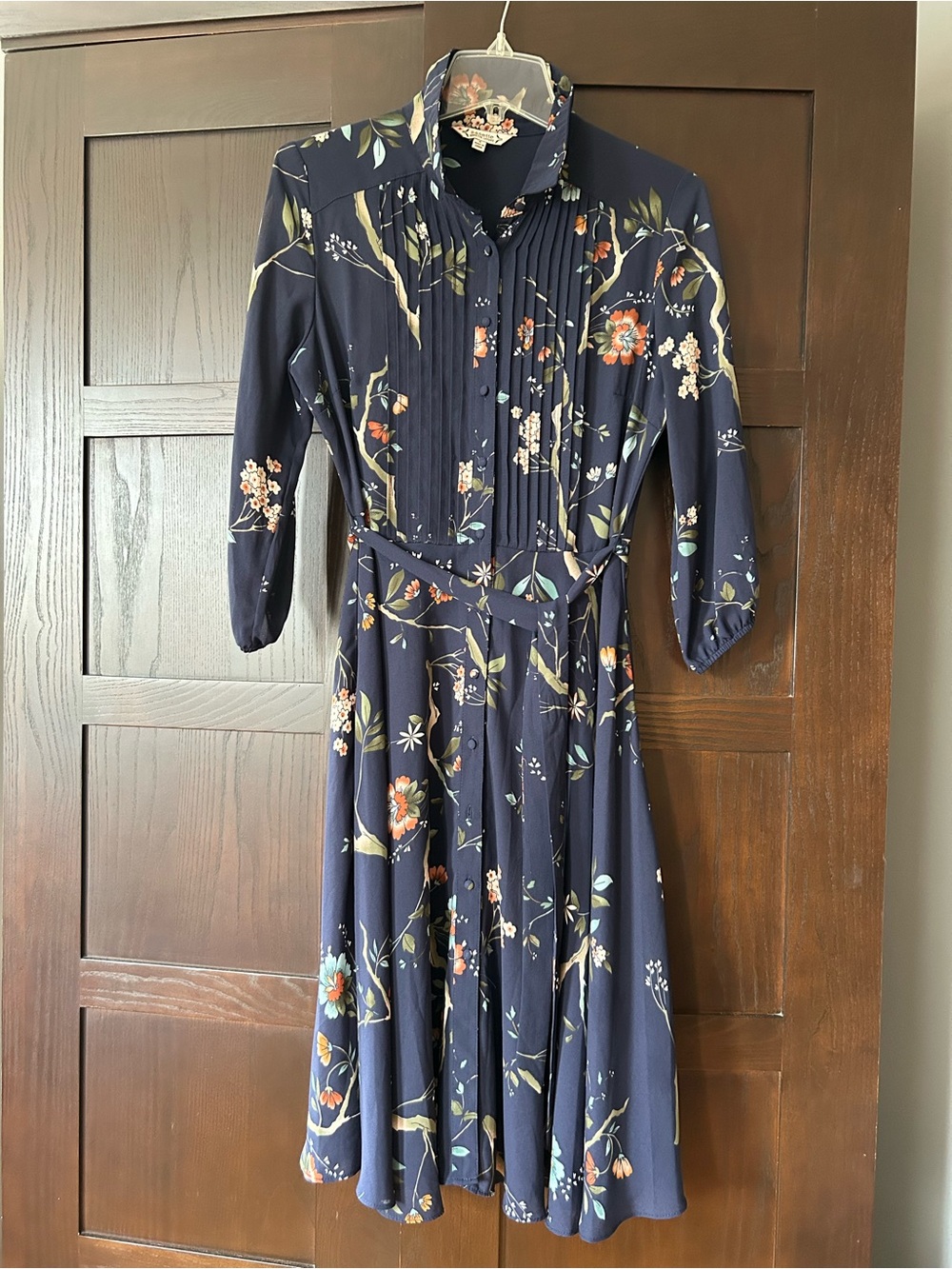 Nanette Lepore Navy Floral Midi Dress with Pintucks, like new, size 4
